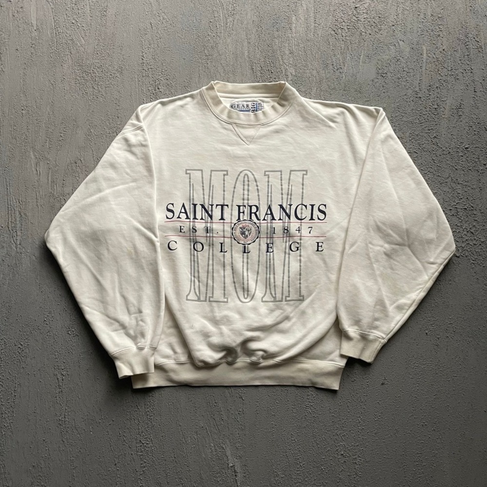 Vintage Saint Francis College Mom Sweatshirt Men Medium White 90s Gear Sport